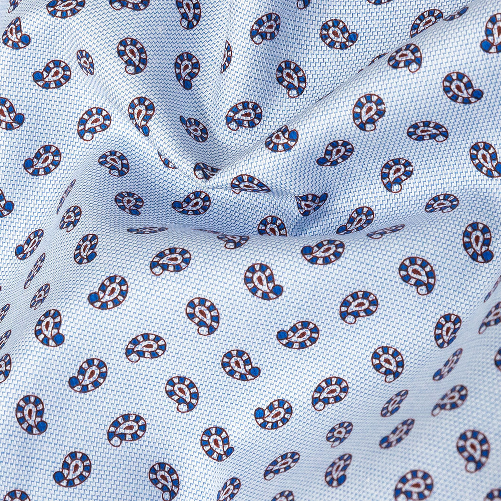 Premium Blue and Red Paisley Printed Cotton Shirting Detail