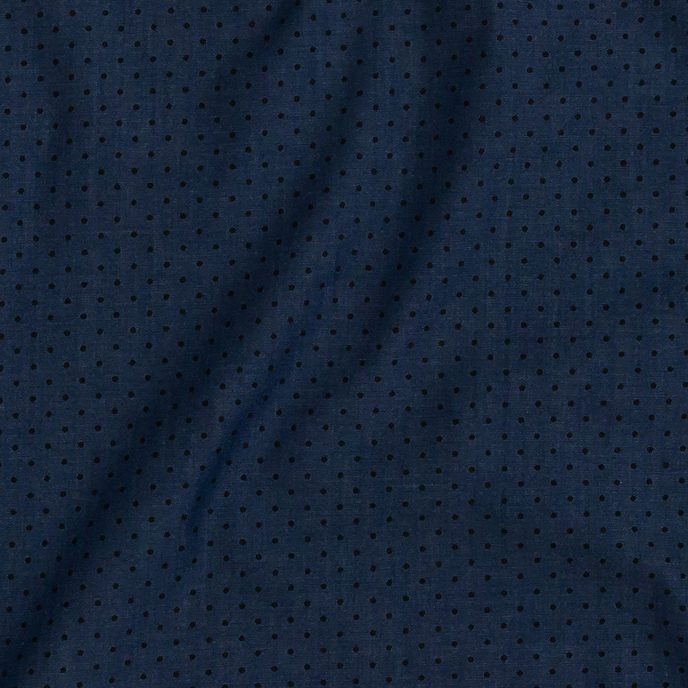 Premium Denim and Black Printed Polka Dots Cotton Shirting Detail