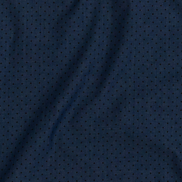 Premium Denim and Black Printed Polka Dots Cotton Shirting Detail