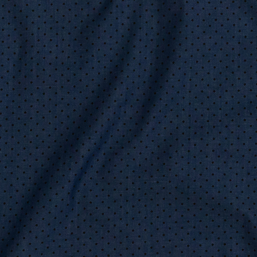 Premium Denim and Black Printed Polka Dots Cotton Shirting Detail