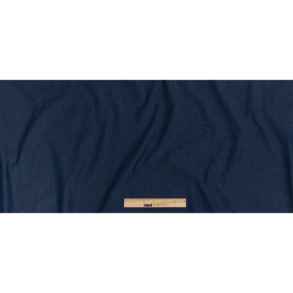 Premium Denim and Black Printed Polka Dots Cotton Shirting Full