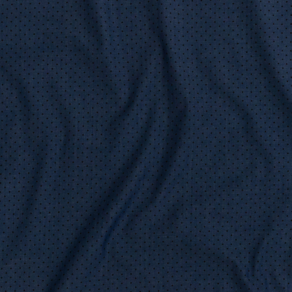 Premium Denim and Black Printed Polka Dots Cotton Shirting