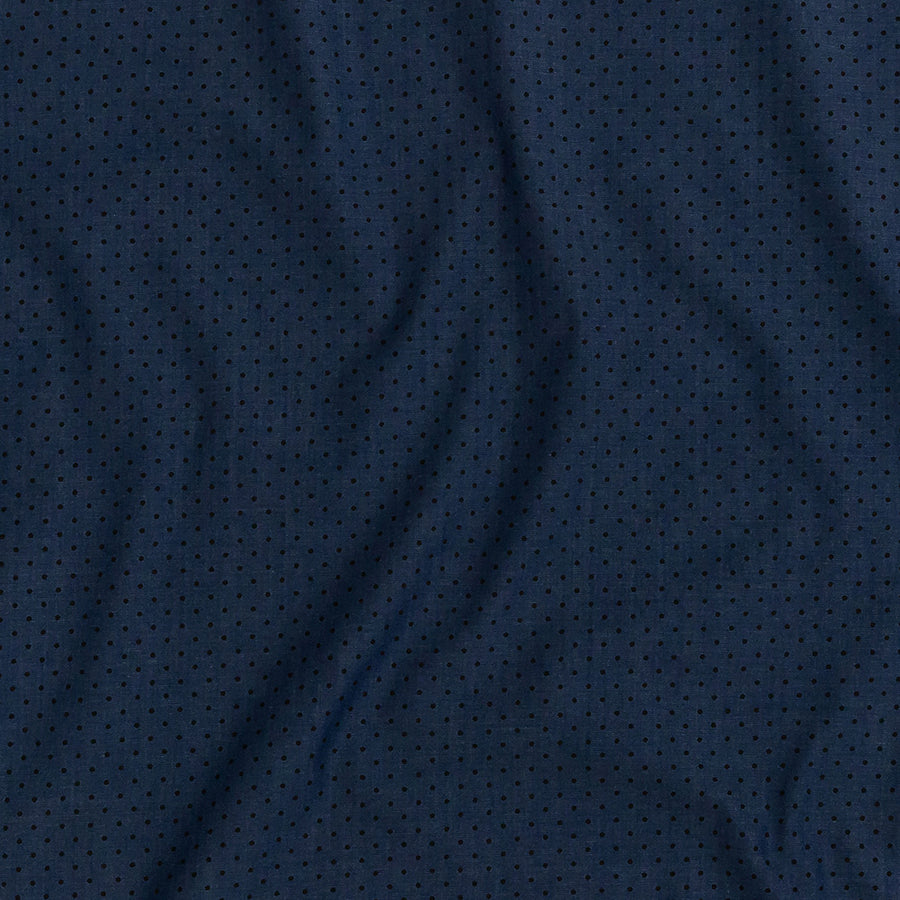 Premium Denim and Black Printed Polka Dots Cotton Shirting