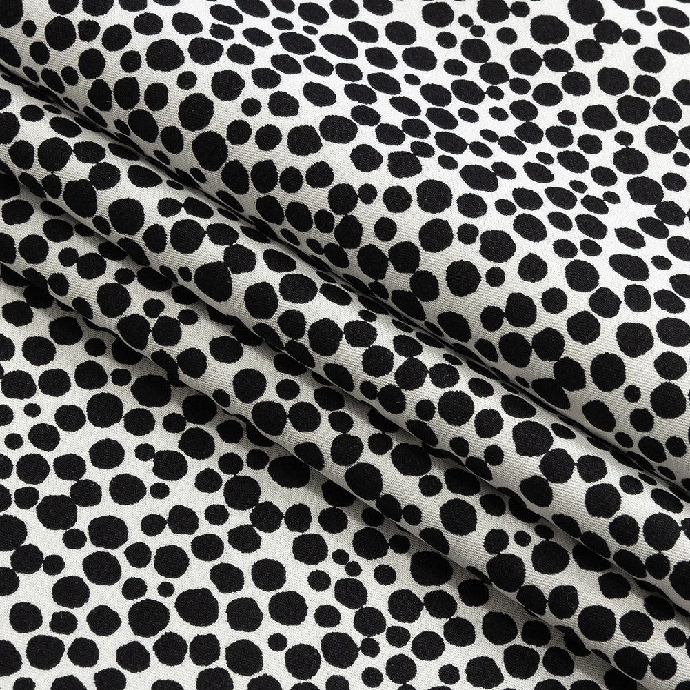 Premium Black and White Circles Printed Twill Cotton Shirting Folded