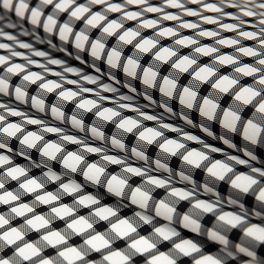 Premium Black and White Patterned Checks Two-Ply Cotton Shirting Detail