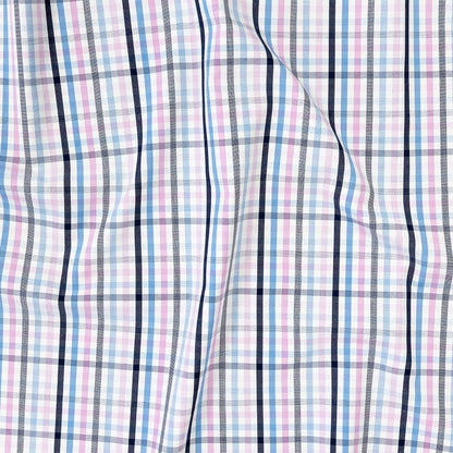 Premium Sky Blue, Candy Pink and White Plaid Cotton Shirting