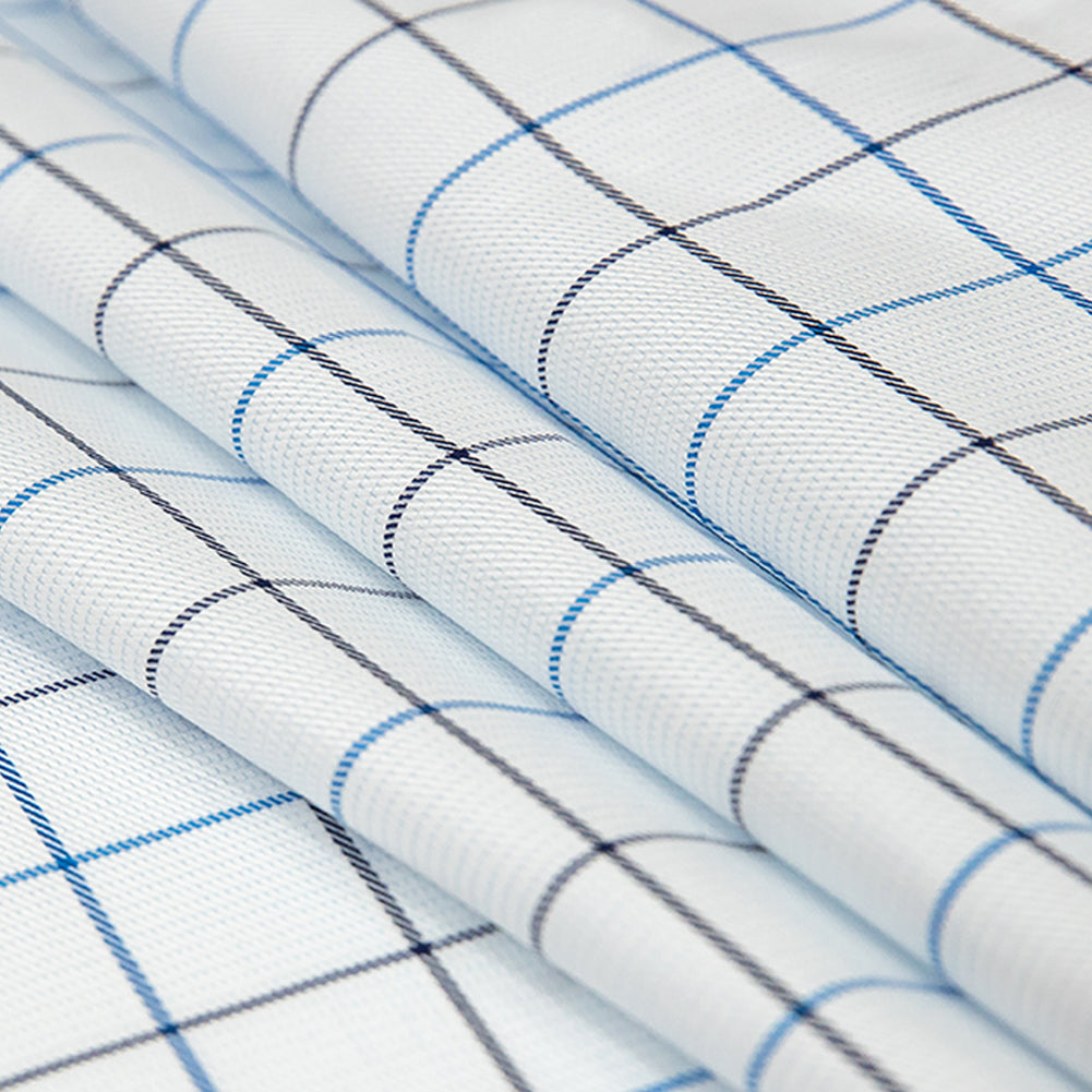 Premium Gradient Blues and White Checkered Dobby Cotton Shirting Folded