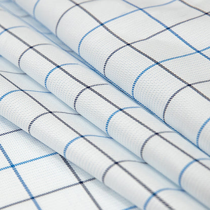 Premium Gradient Blues and White Checkered Dobby Cotton Shirting Folded