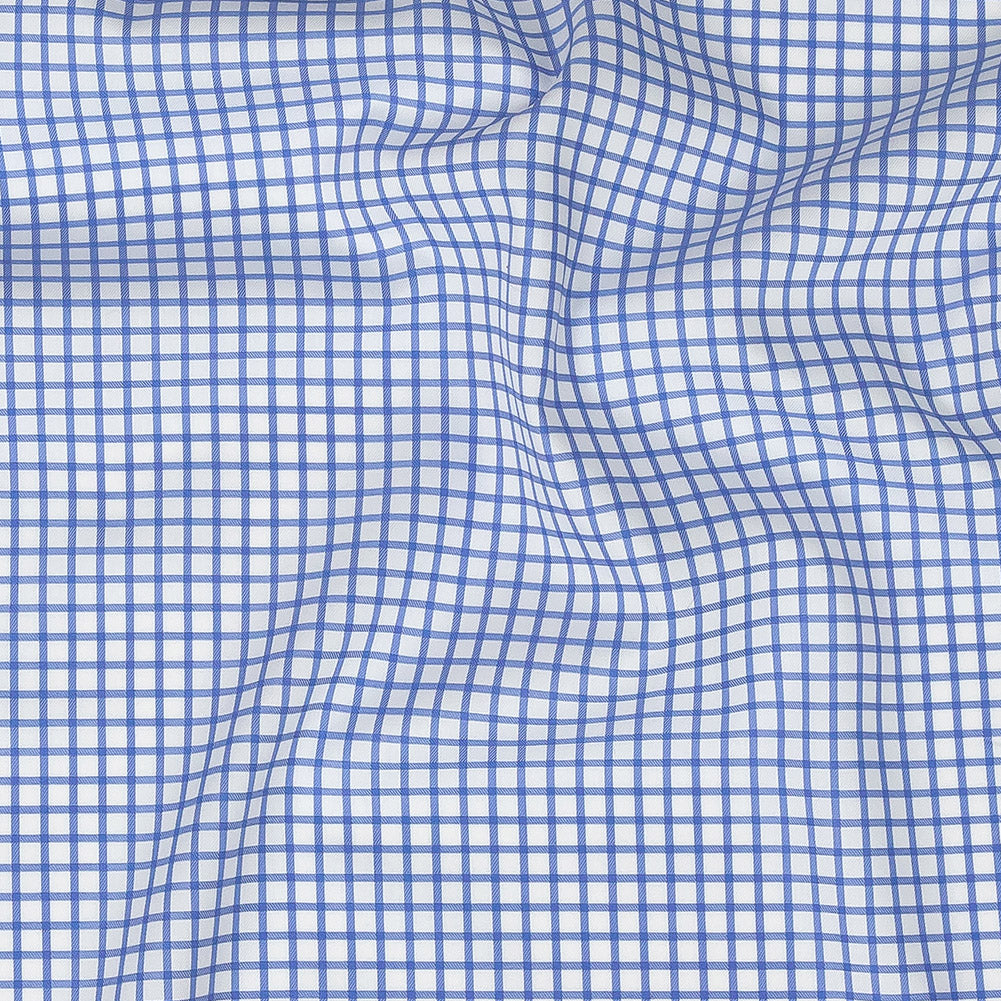 Premium Serenity Blue and White Checkered Wrinkle Resistant Dobby Cotton Shirting