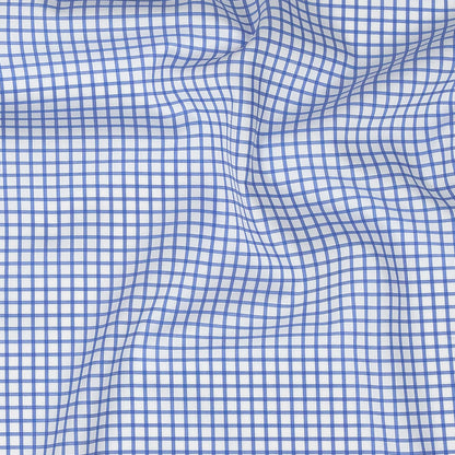 Premium Serenity Blue and White Checkered Wrinkle Resistant Dobby Cotton Shirting