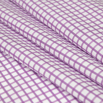 Premium Lilac and White Checkered Wrinkle Resistant Dobby Cotton Shirting Folded