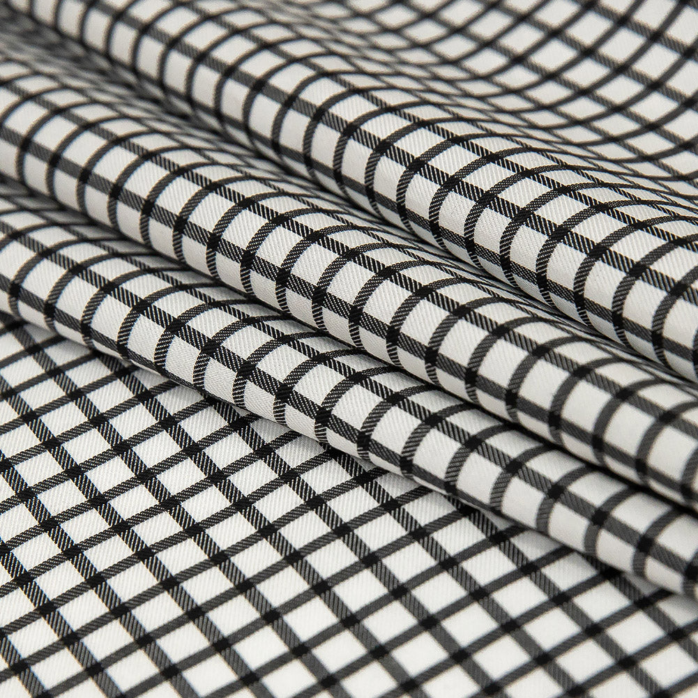 Premium Black and White Checkered Wrinkle Resistant Dobby Cotton Shirting Detail
