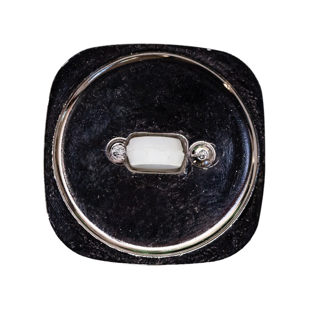 Italian White and Gunmetal 2-Piece Plastic Button - 44L/28mm Detail