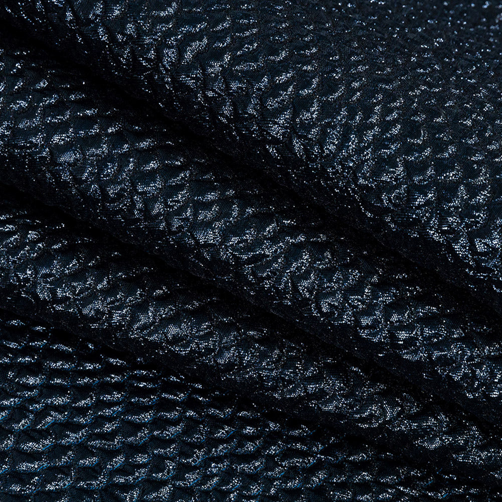 Metallic Navy Dimensional Scallops Brocade Detail