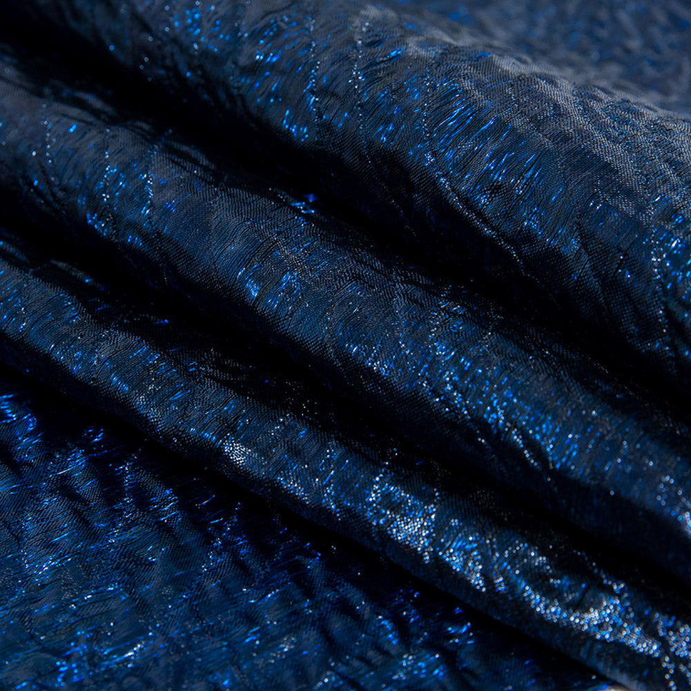Metallic Royal Blue Rippling Luxury Brocade Detail