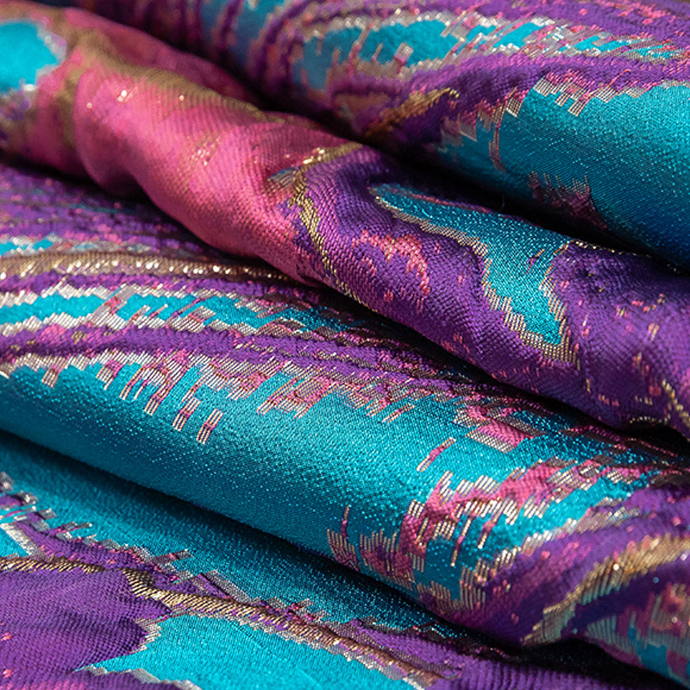 Pagoda Blue, Fuchsia and Gold Metallic Luxury Brocade Folded