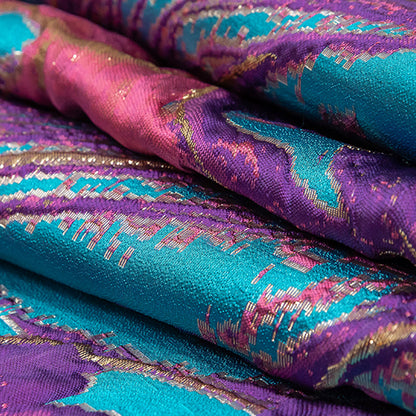 Pagoda Blue, Fuchsia and Gold Metallic Luxury Brocade Folded