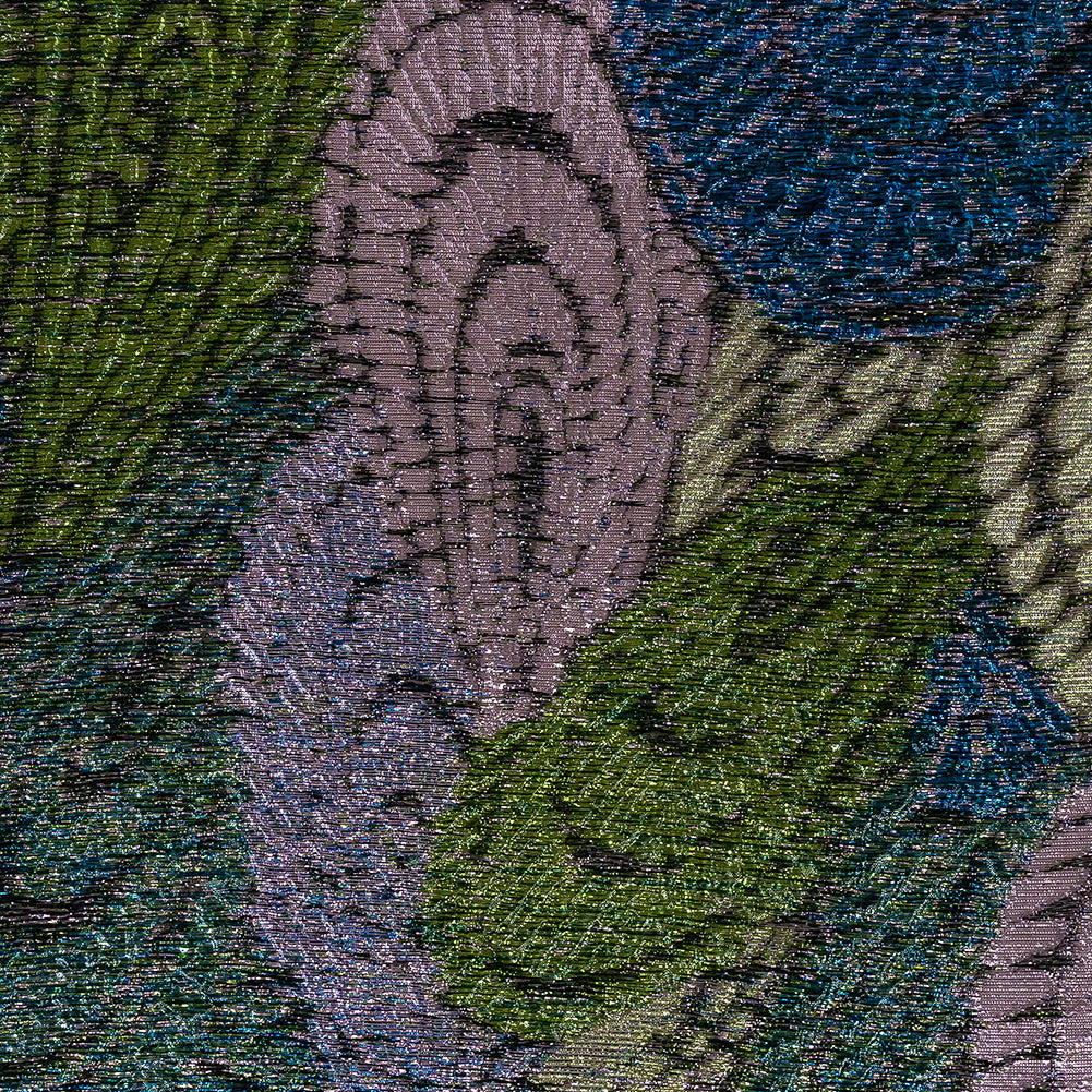 Metallic Diode Blue, Tortuga Bay and Dynasty Pink Peacock Feather Luxury Brocade