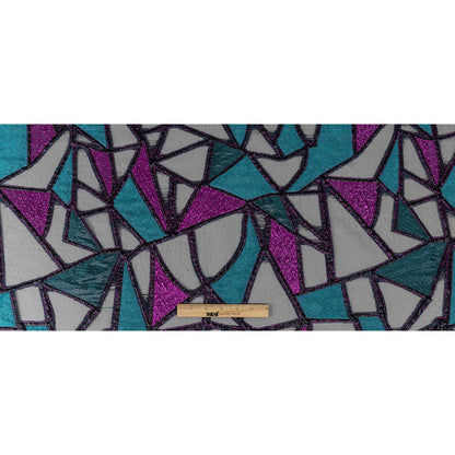 Metallic Teal and Sparkling Fuchsia Geometric Burnout Luxury Brocade