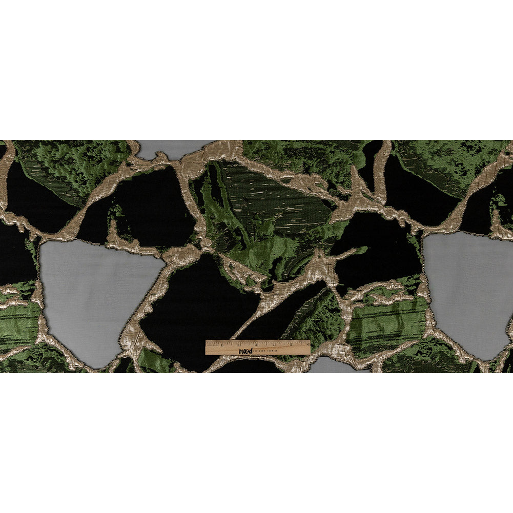 Metallic Glitteratti and Green Abstract Burnout Luxury Brocade