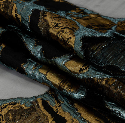 Metallic Gold and Glass-Sea Abstract Burnout Luxury Brocade