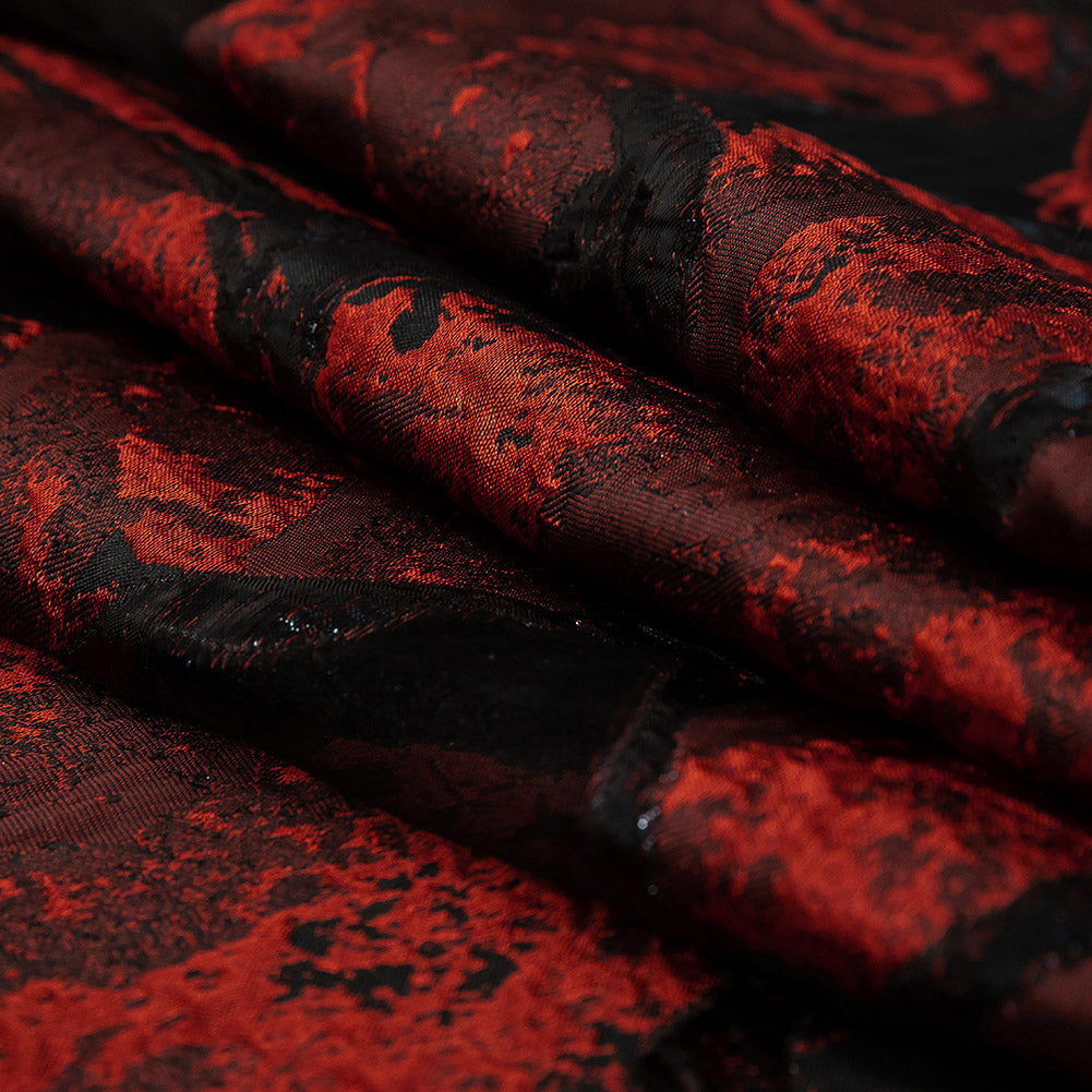 Metallic Black and Red Abstract Burnout Luxury Brocade