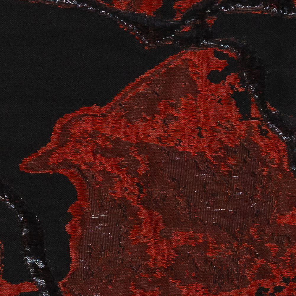 Metallic Black and Red Abstract Burnout Luxury Brocade