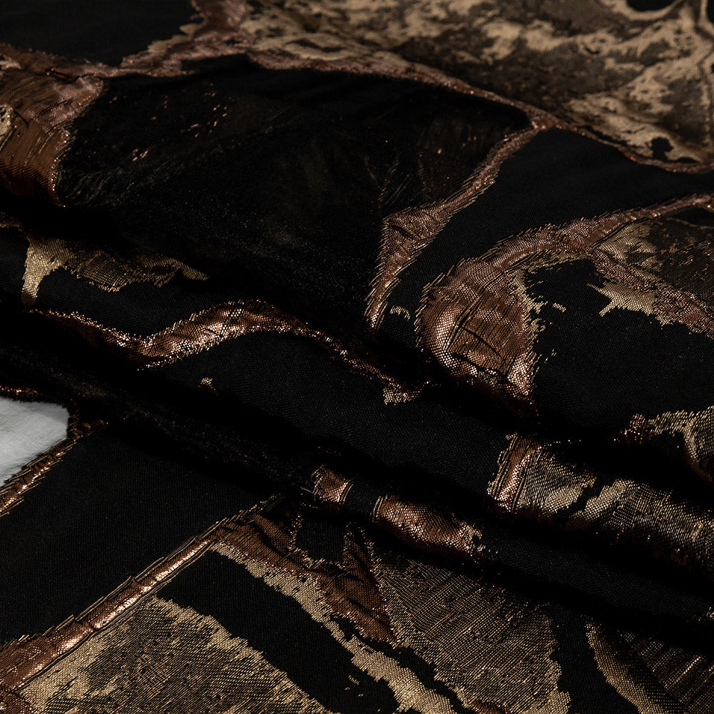Metallic Two Penny and Black Abstract Burnout Luxury Brocade
