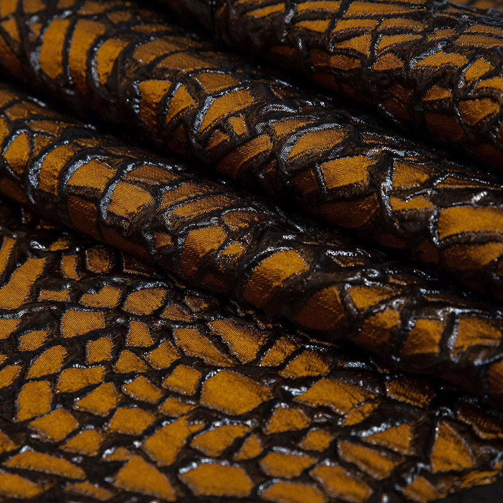 Metallic Rose Copper and Black Abstract Luxury Brocade