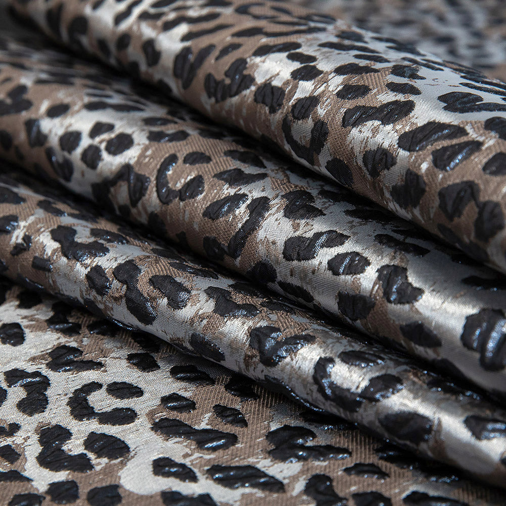 Metallic Navy and Gunmetal Leopard Patterned Luxury Brocade - Folded
