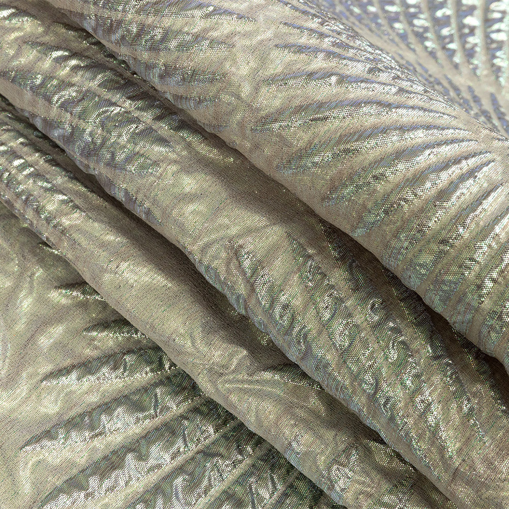 Metallic Iridescent Gold, Mint and Pink Abstract Luxury Brocade - Folded