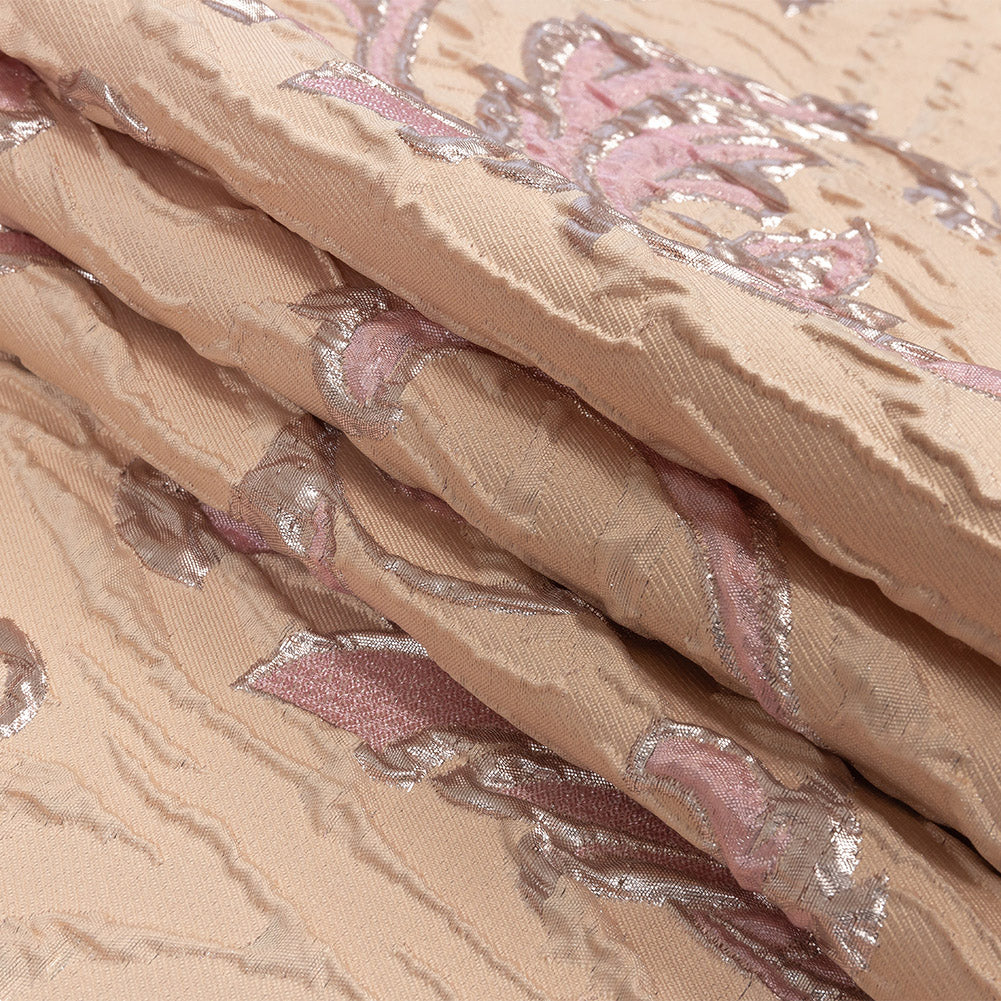 Metallic Rose Gold, Pink and Creamsicle Scrolls Luxury Brocade