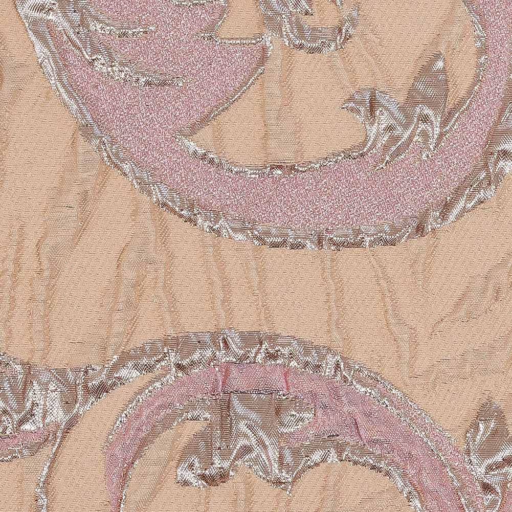 Metallic Rose Gold, Pink and Creamsicle Scrolls Luxury Brocade