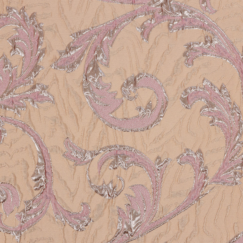 Metallic Rose Gold, Pink and Creamsicle Scrolls Luxury Brocade