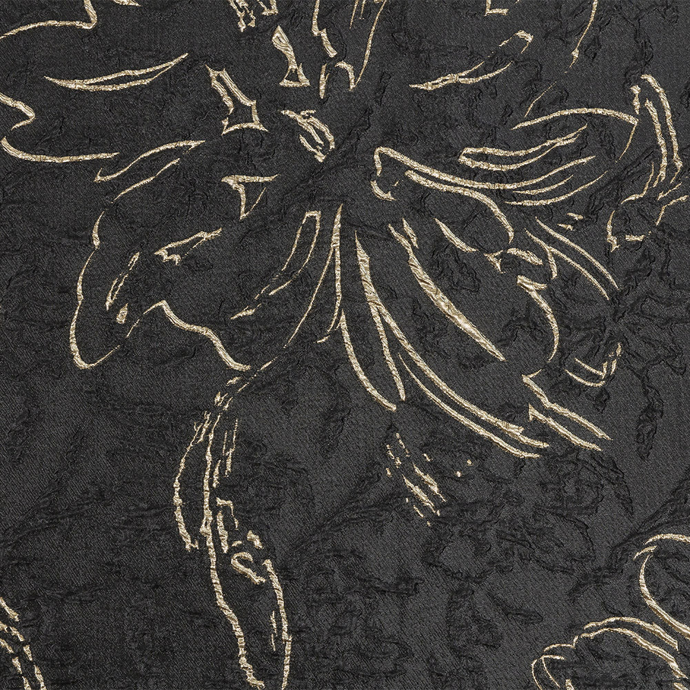 Metallic Gold and Black Floral Silhouettes Luxury Brocade