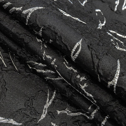 Metallic Silver and Black Floral Silhouettes Luxury Brocade