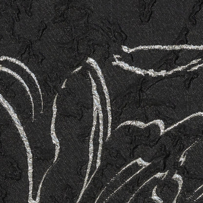 Metallic Silver and Black Floral Silhouettes Luxury Brocade