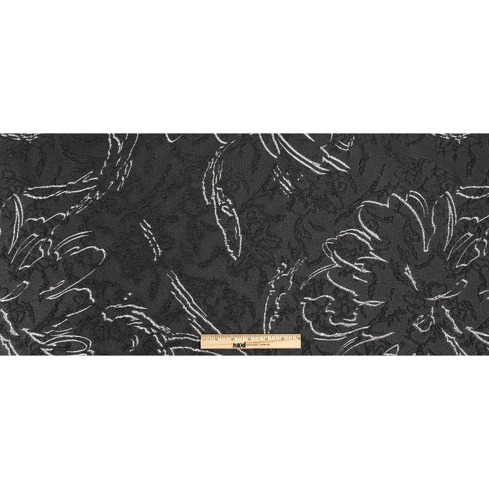 Metallic Silver and Black Floral Silhouettes Luxury Brocade - Full