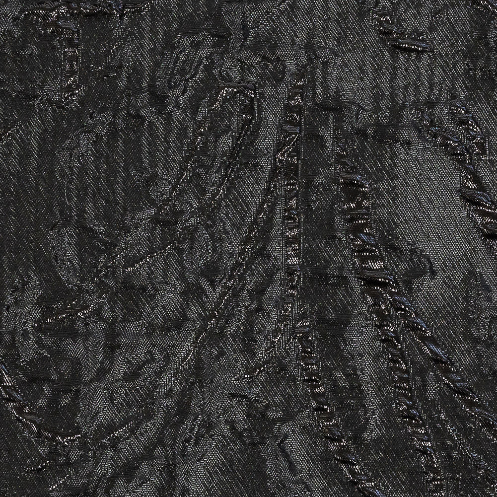 Metallic Black Floral Silhouettes Luxury Brocade