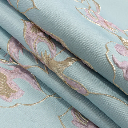 Metallic Gold, Aqua and Orchid Pink Floral Luxury Brocade