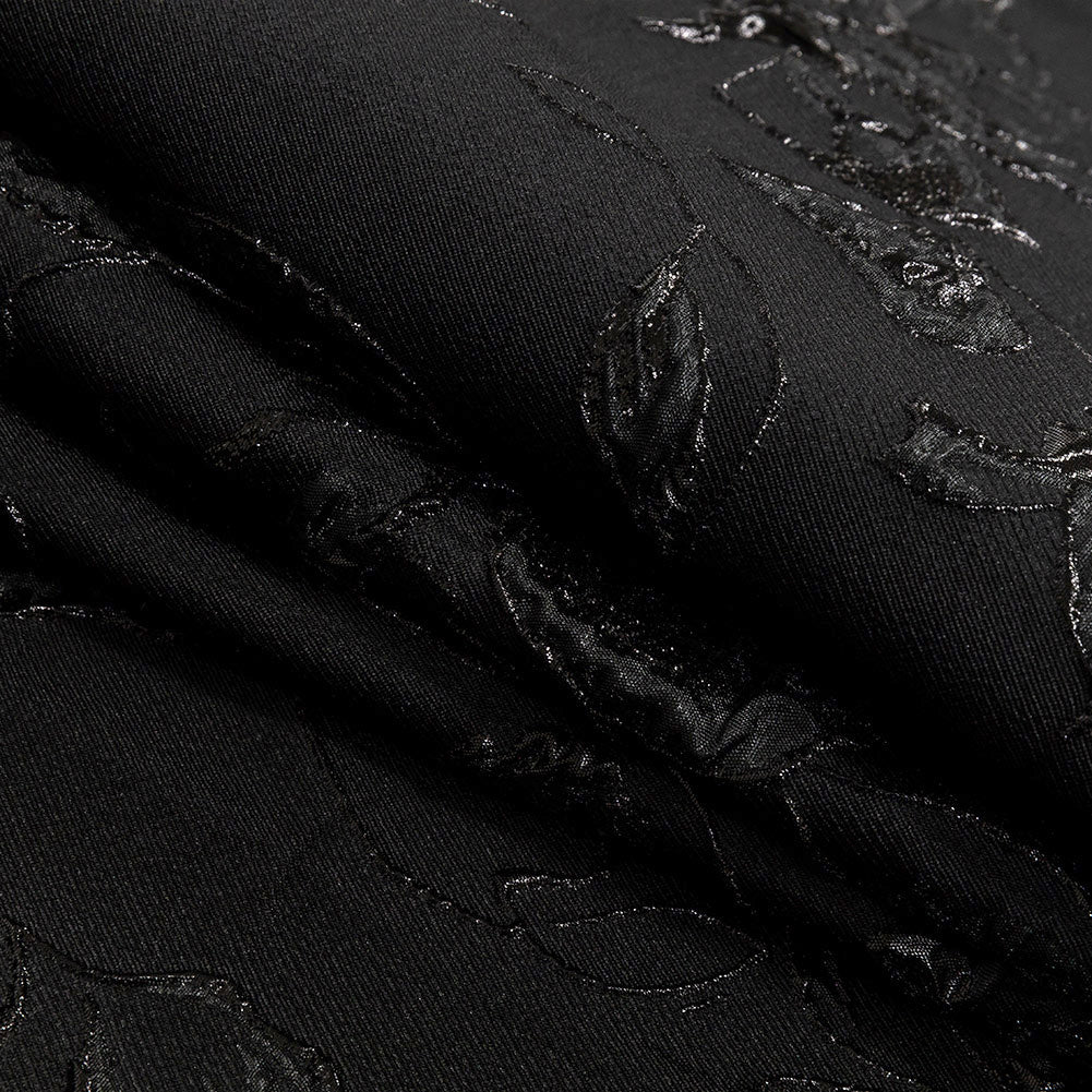 Metallic Black Floral Luxury Brocade - Folded