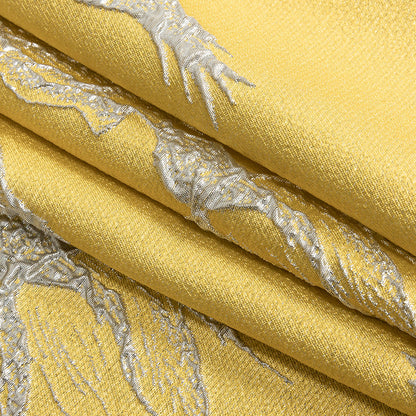 Metallic Silver and Gamboge Floral Luxury Brocade