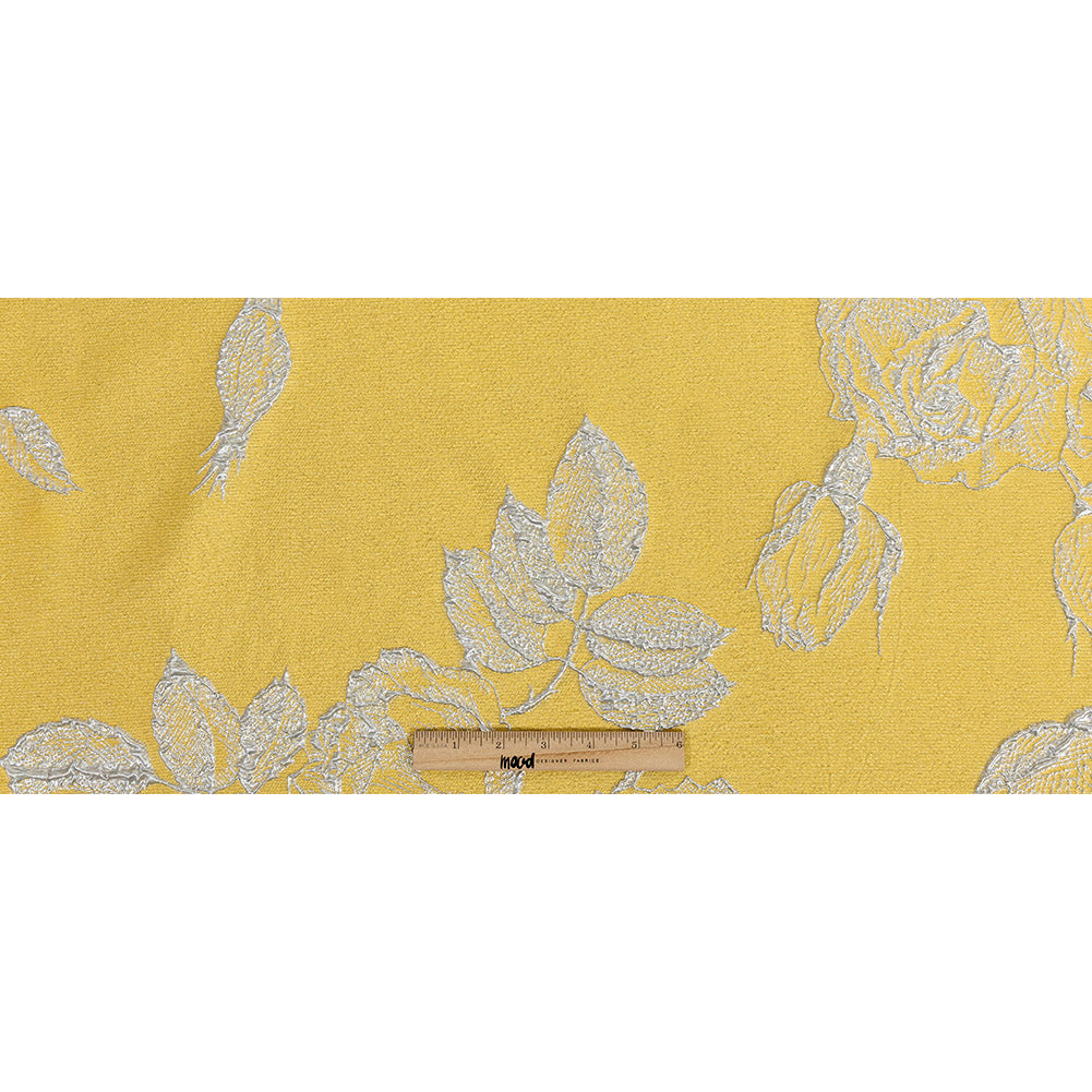 Metallic Silver and Gamboge Floral Luxury Brocade