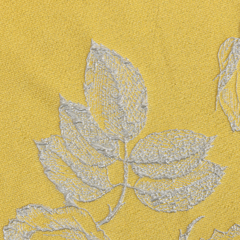 Metallic Silver and Gamboge Floral Luxury Brocade
