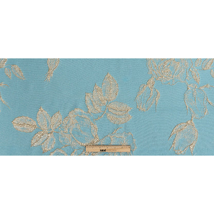 Metallic Gold and Sky Blue Floral Luxury Brocade