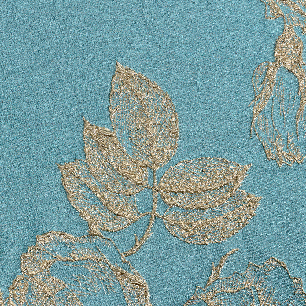 Metallic Gold and Sky Blue Floral Luxury Brocade