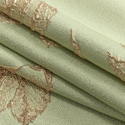Metallic Gold and Pea Green Floral Luxury Brocade