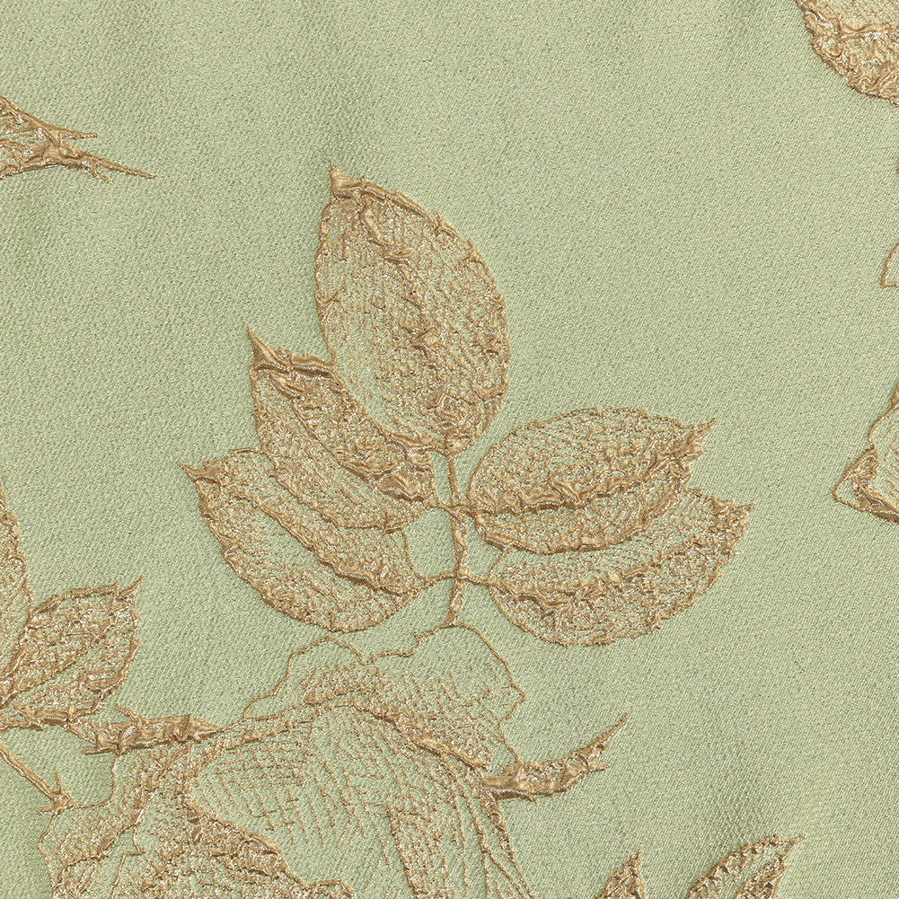 Metallic Gold and Pea Green Floral Luxury Brocade