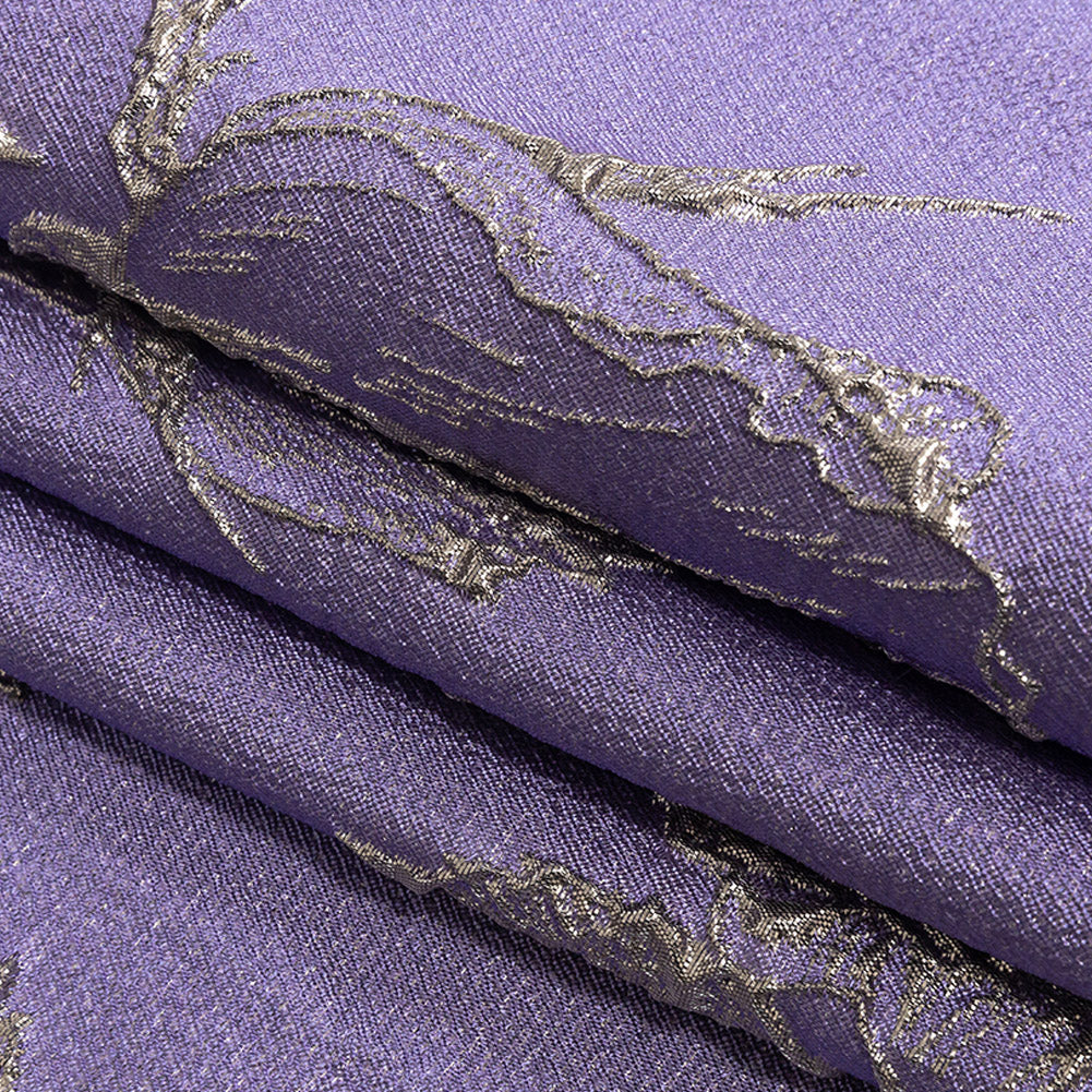 Metallic Gunmetal and Lavender Floral Luxury Brocade - Folded