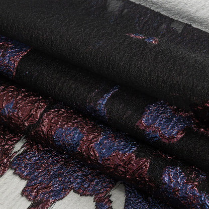 Metallic Royal, Burgundy and Black Abstract Luxury Burnout Brocade